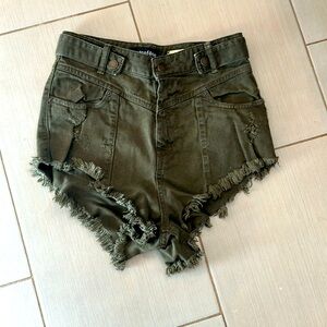 Retrofete army green denim shorts size 26
